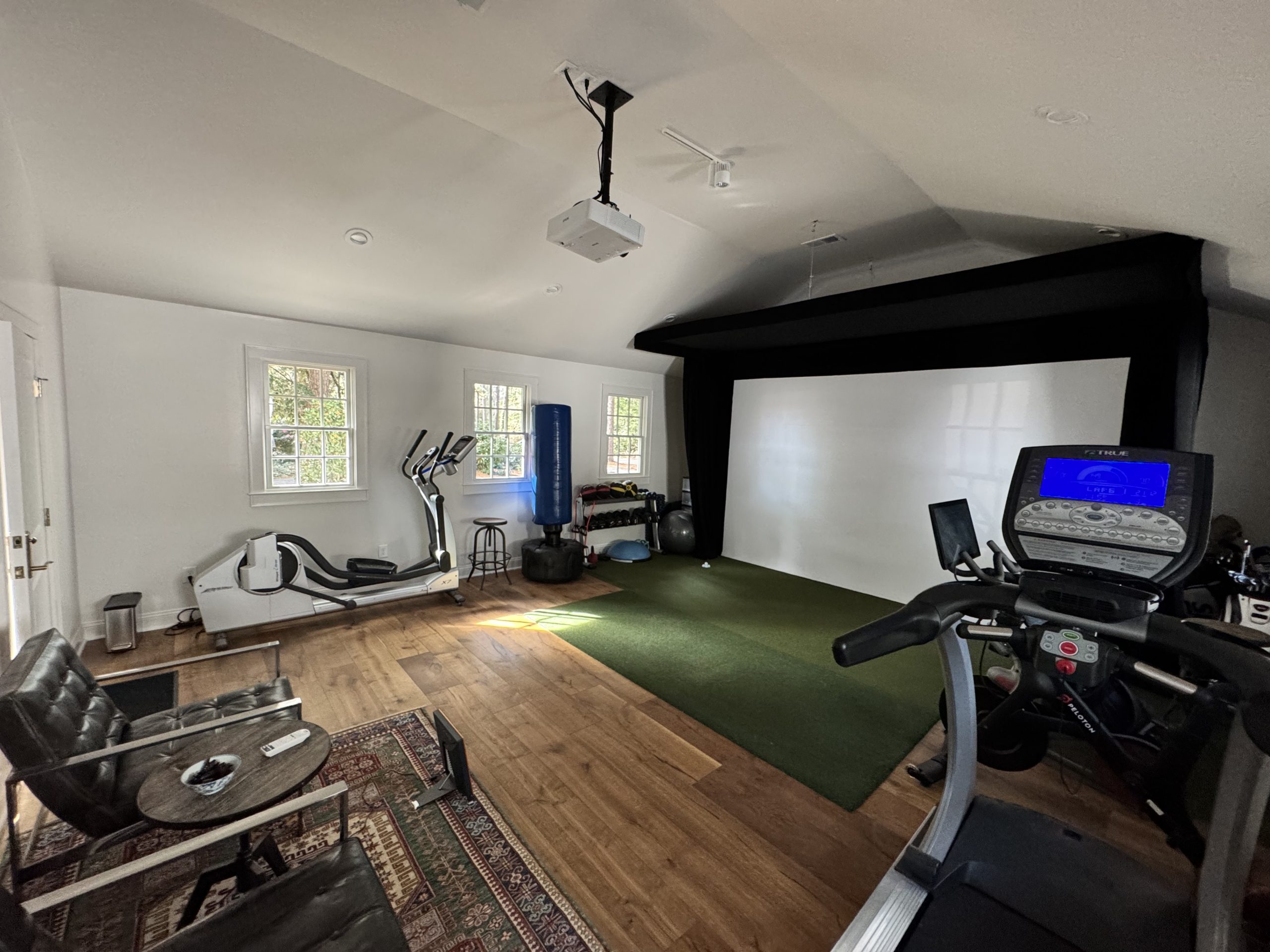 Interior gym space with modern equipment and historic character
