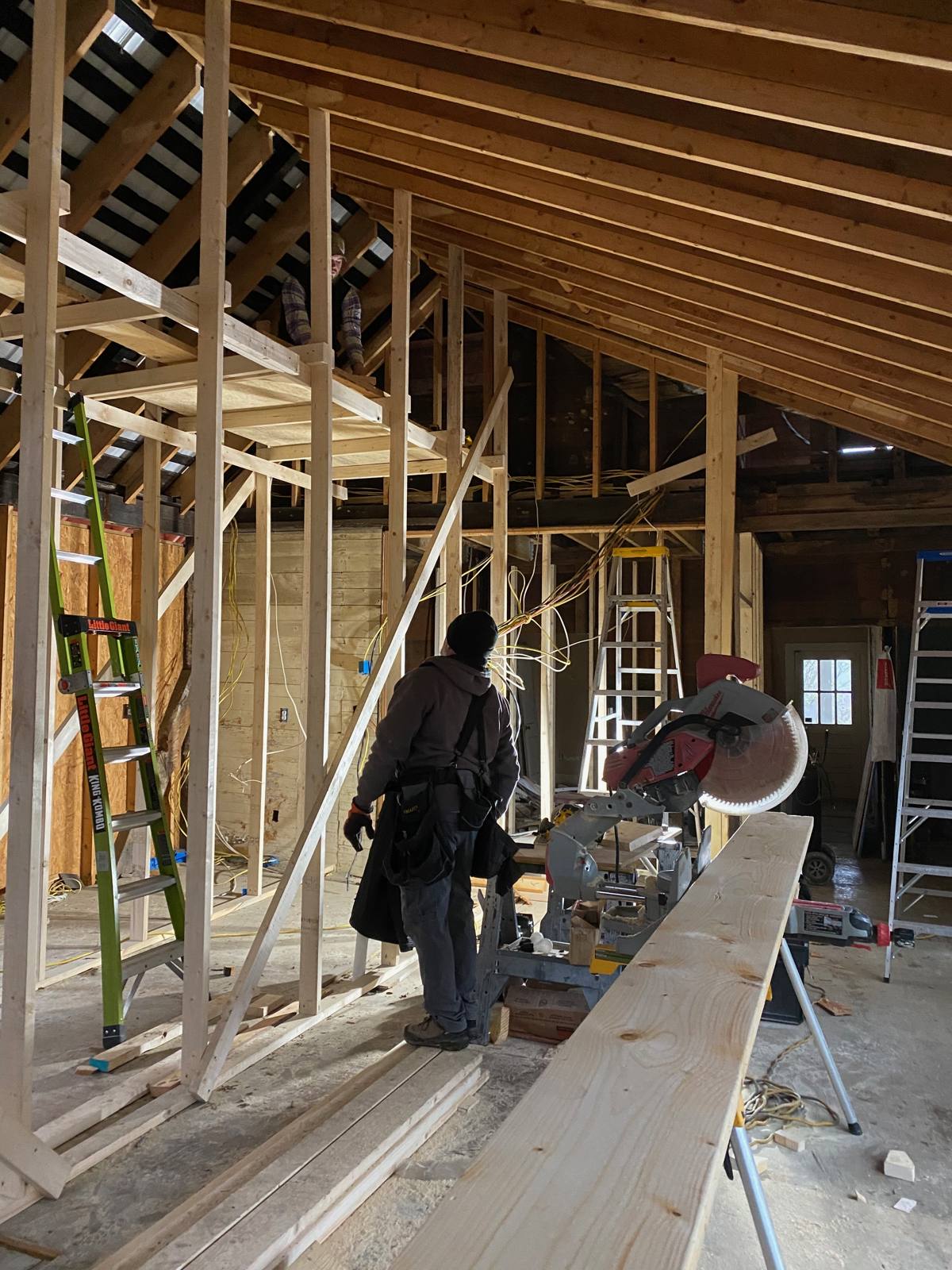 Building scaffolding to allow us to work on the new ridge beam