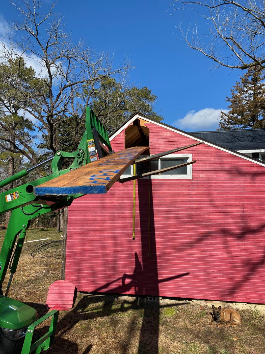 Setting the ridge beam through the gable