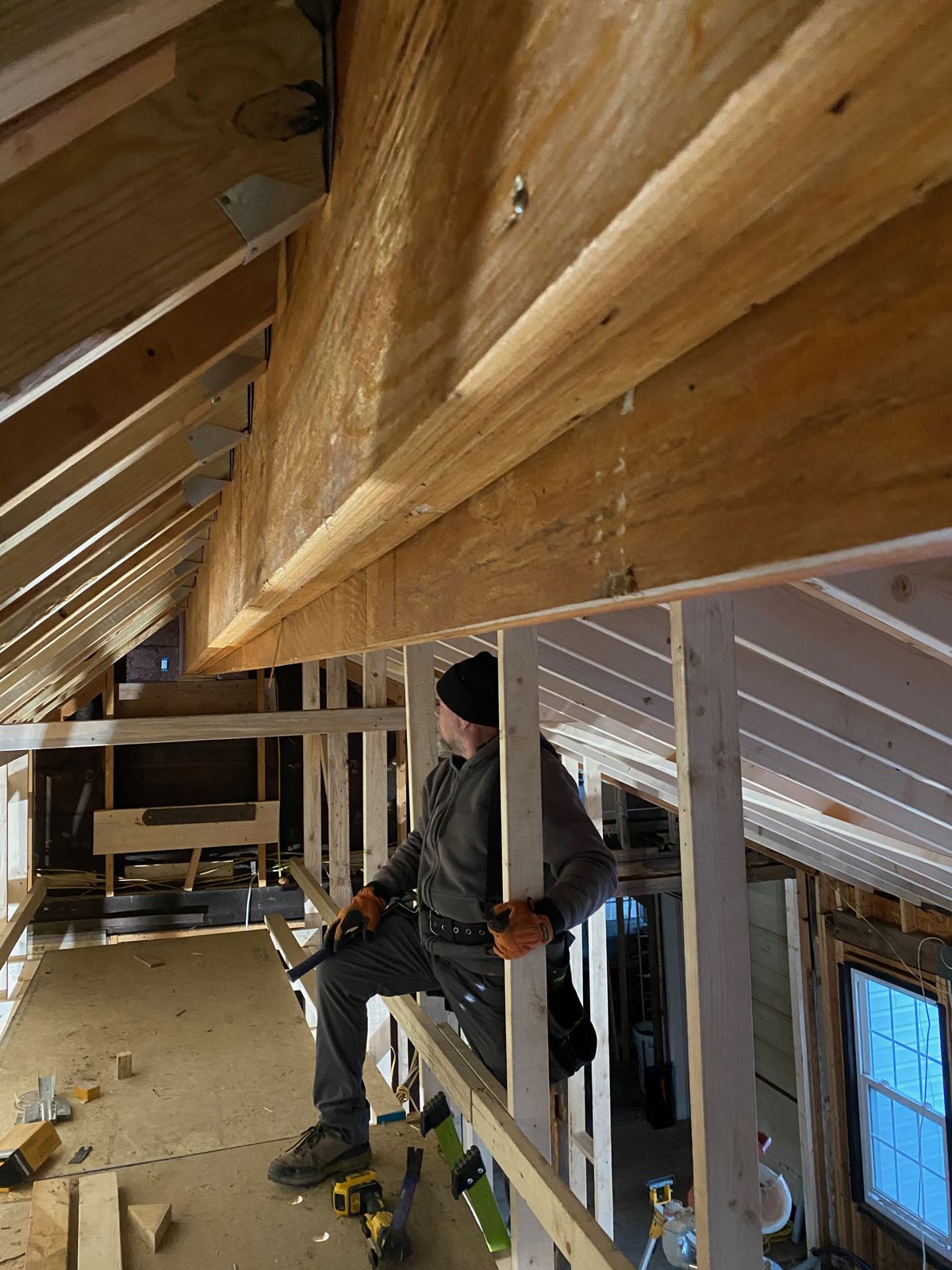 Getting final ply of ridge installed