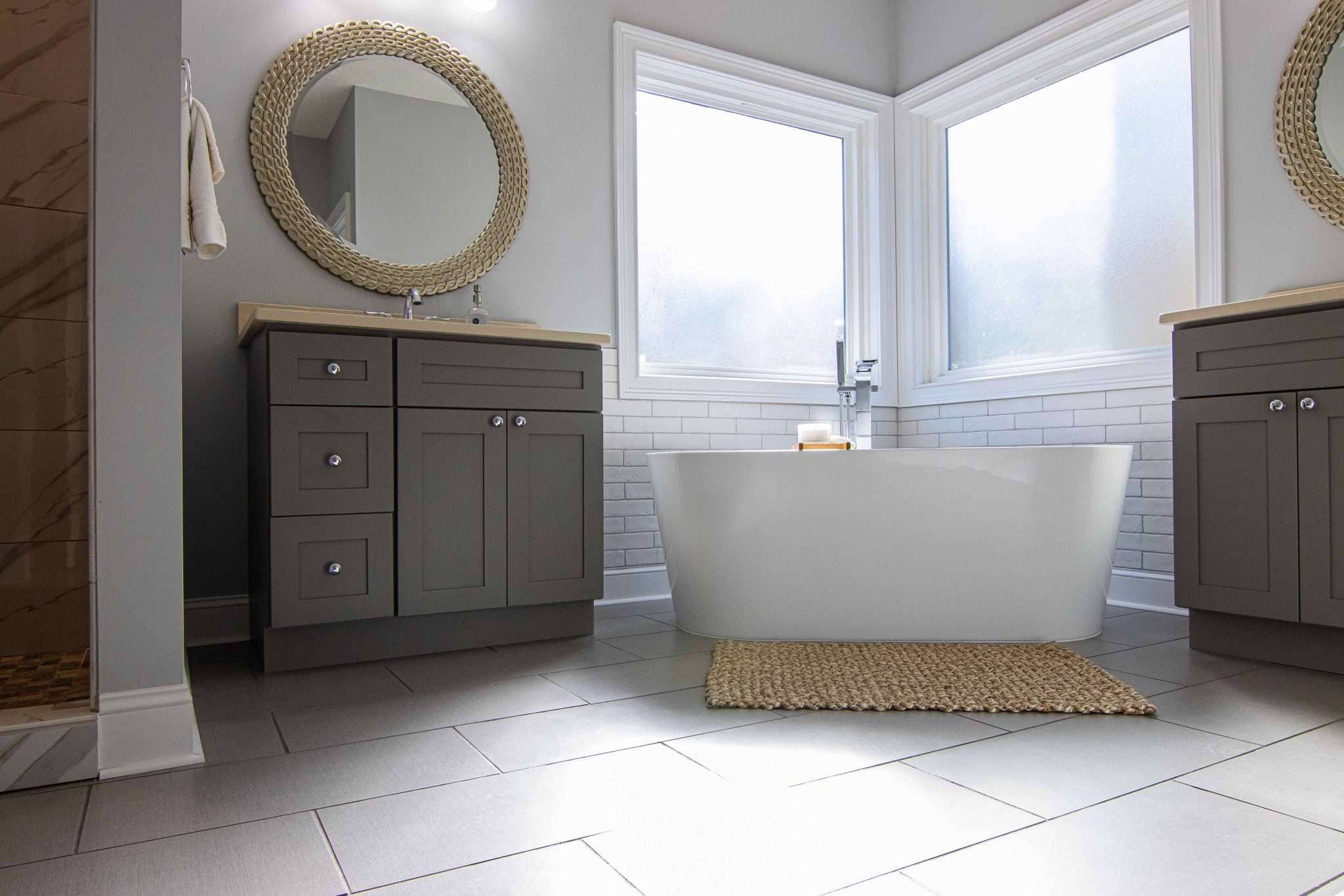 Final completed master bathroom renovation showing elegant design
