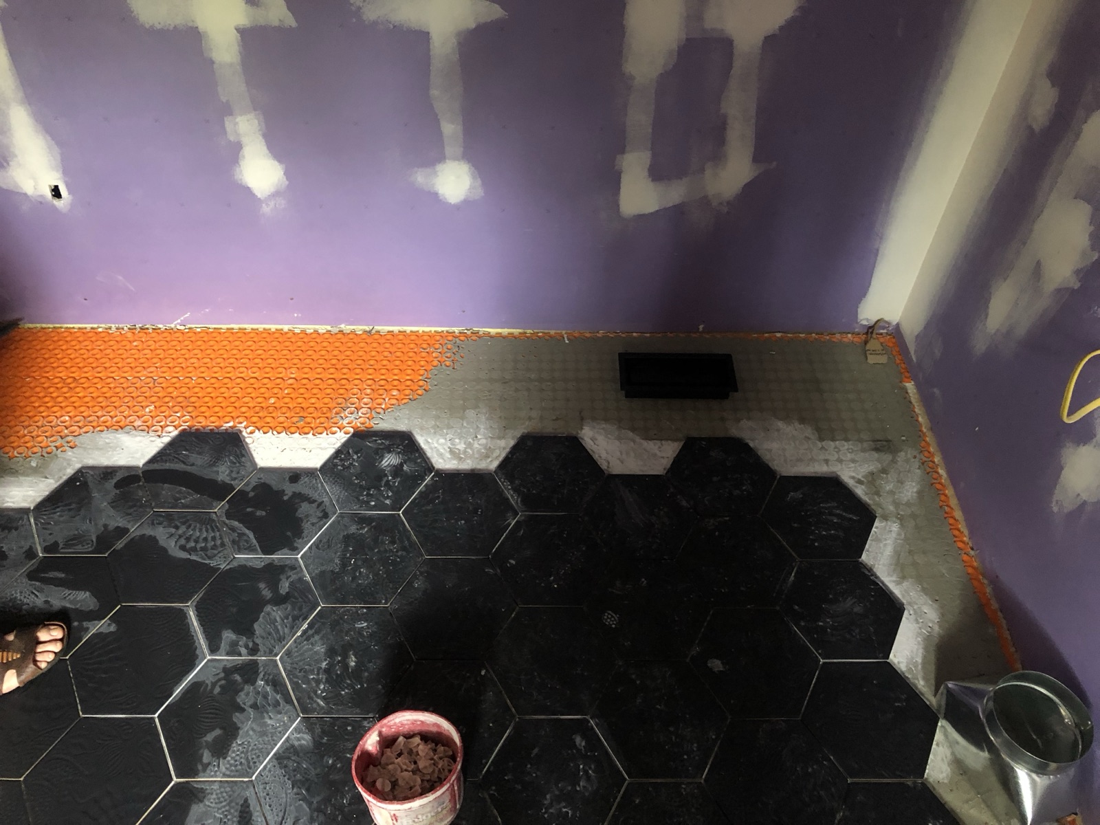 During: finish carpentry and trim work as the new vanity and lighting were set